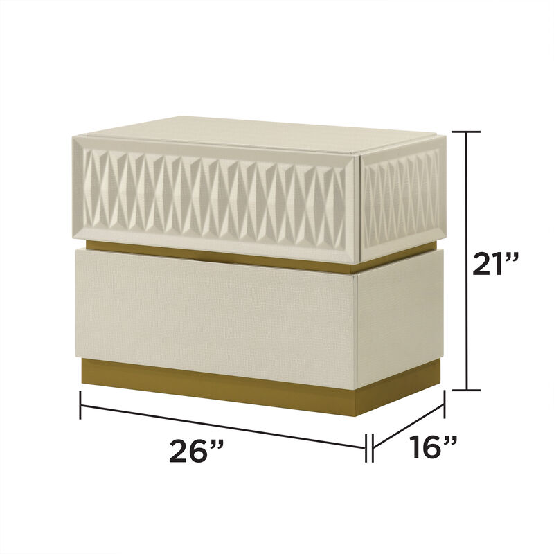Stanley Contemporary Nightstand with 2 Drawers, 3D Diamond Front and Red Drawer Lining image number 3