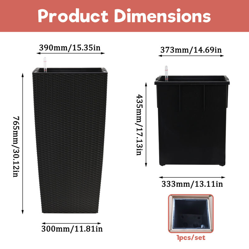WOW PIONEER 30 Inch Tall Large Flower Planter Pot with Self-Watering System, Drainage Holes, Inner Trays, Water Level Monitor for Indoor Outdoor Garden Patio Porch Use image number 2