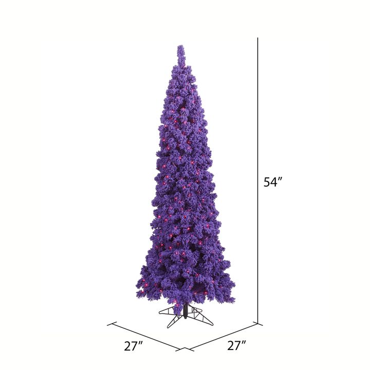 Vickerman 4.5' Flocked Purple Slim Fir Artificial Christmas Tree, Purple Dura-lit LED Lights - Snow Covered Faux Purple Tree - Seasonal Indoor Home Decor