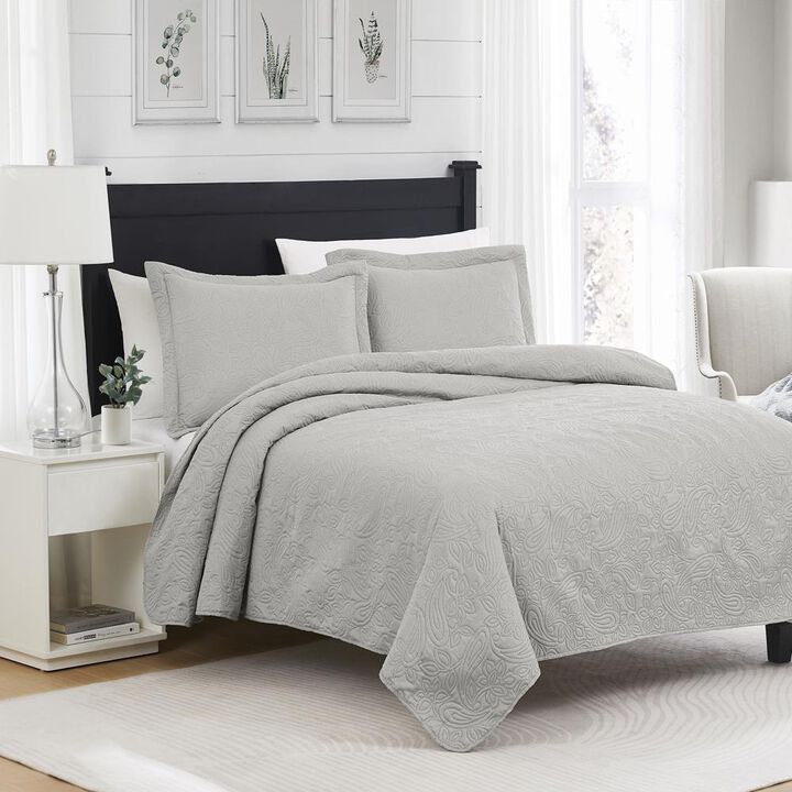 RT Designers Collection Milla 3pc Pinsonic Premium Quality All Season Quilt Set for Revitalize Bedroom King Silver