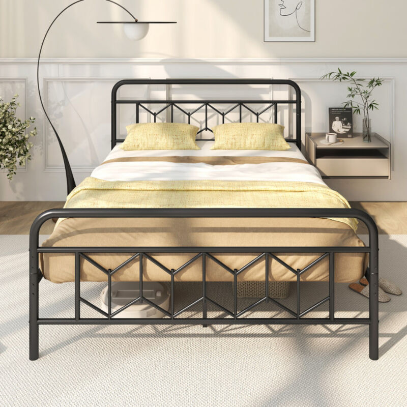 Platform Bed with High Headboard and Snap Lock Metal Slats Support image number 4