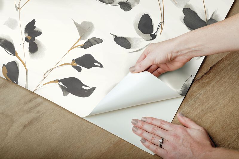 Linden Flower Black Peel & Stick Wallpaper (Double Roll) image number 8
