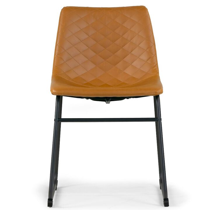 Glamour Home Set of 2 Iron Frame Cappuccino Brown Faux Leather Dining Chair Stitching