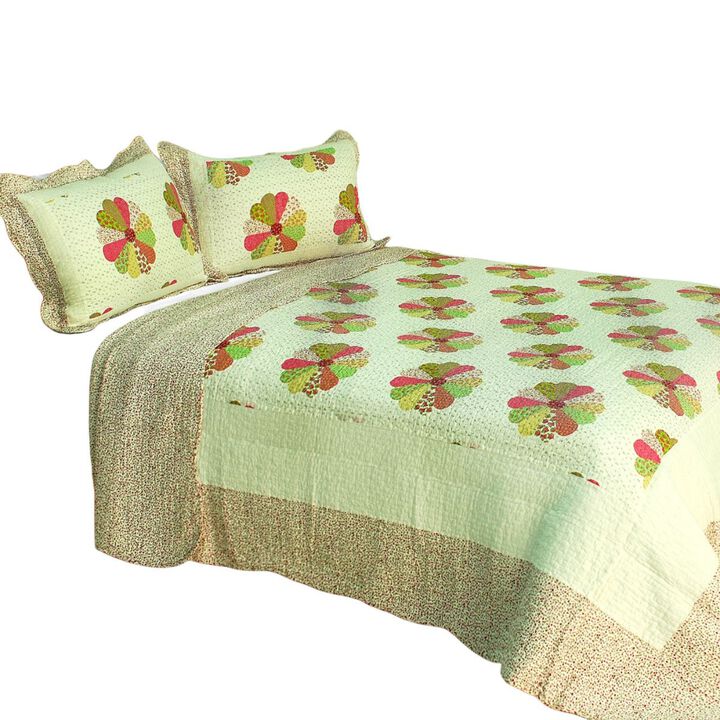Round Midnight Queen 3PC Cotton Quilted Printed Bedding Set Soft Lightweight Quilt Set