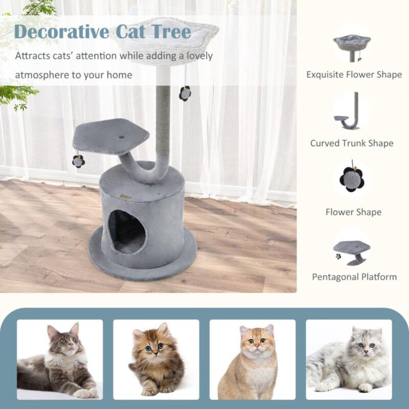 Hivvago 42 Inch Cat Tower with Curved Metal Supporting Frame for Large and Small Cats