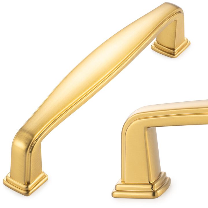 KOOFIZO Square Foot Cabinet Arch Pull - Brushed Gold Furniture Handle, 3.8 Inch/96mm Screw Spacing, 10-Pack for Kitchen Cupboard