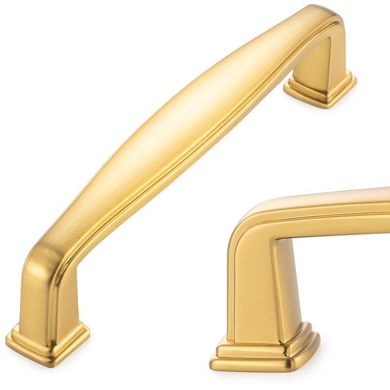 KOOFIZO Square Foot Cabinet Arch Pull - Brushed Gold Furniture Handle, 3.8 Inch/96mm Screw Spacing, 10-Pack for Kitchen Cupboard