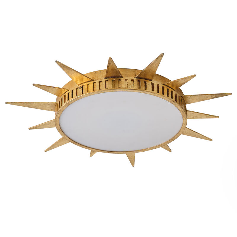 25" Vintage Antique Painted Gold Sunburst Flush Mount Ceiling Light