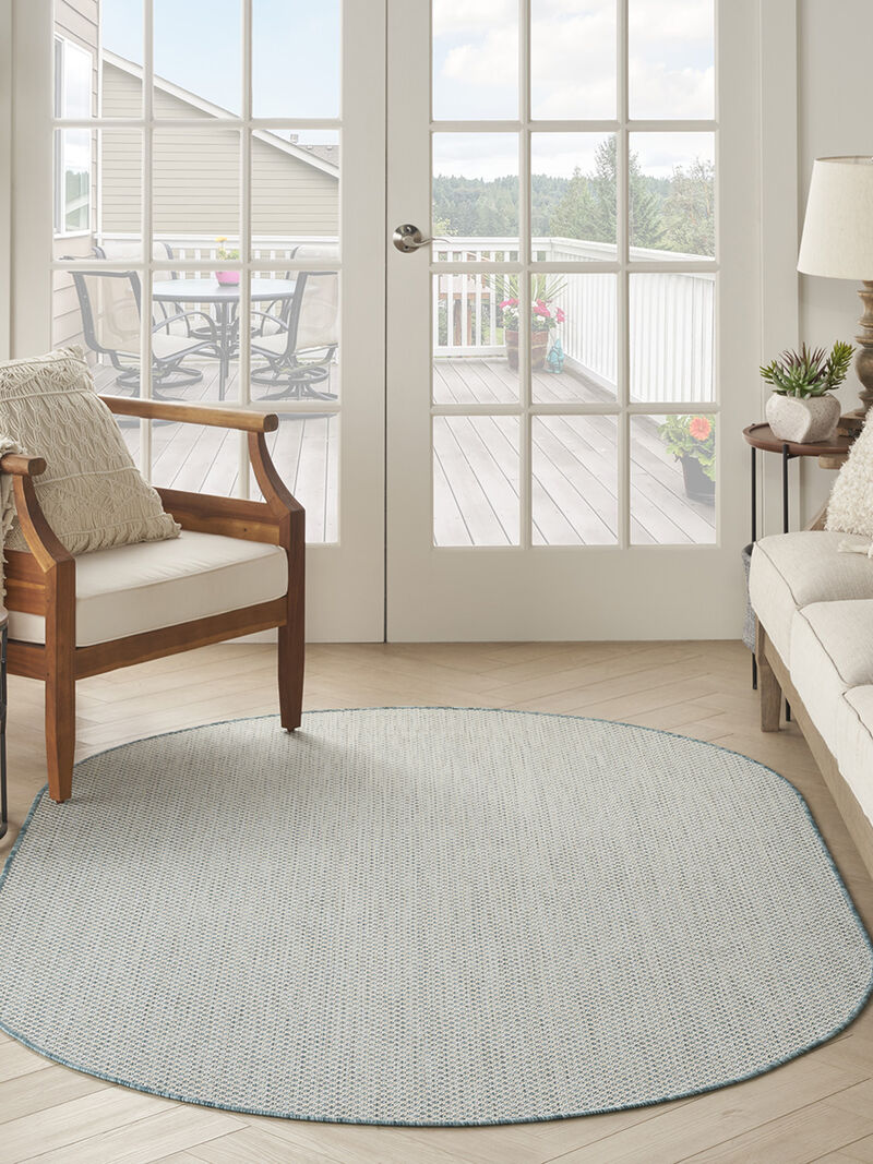 Courtyard COU01 Ivory/Aqua 5' x 8' Oval Rug