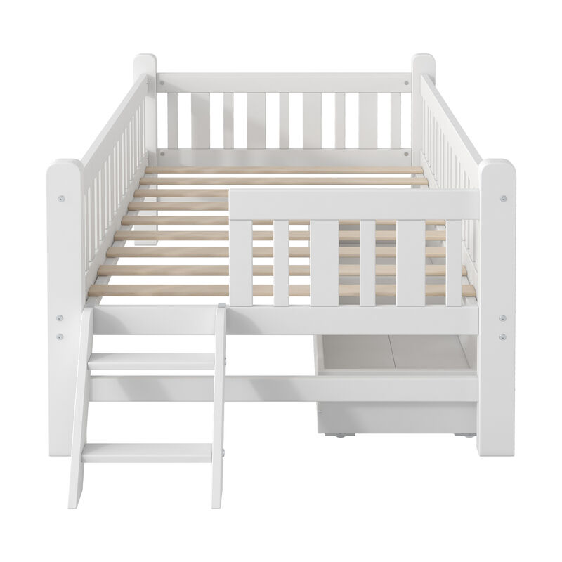 Merax Platform Bed with Guardrail and 2 Drawers