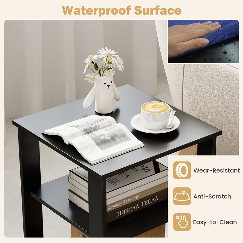 Modern 3-Tier Nightstand with Open Shelves and Square Side Table Design image number 3
