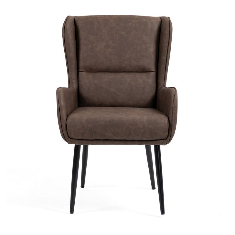 Glamour Home Benning Brown Vintage Faux Leather Accent Chair with Black Iron Legs