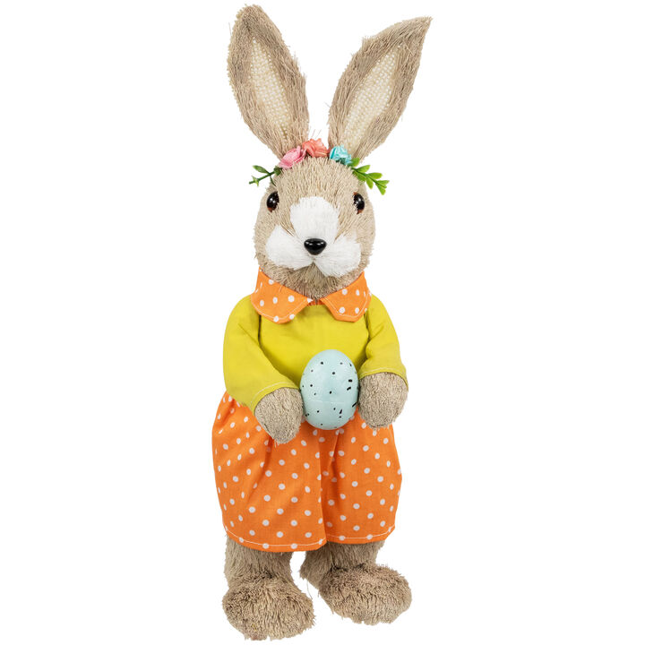 Standing Girl Rabbit with Easter Egg Figure - 15" - Orange and Green