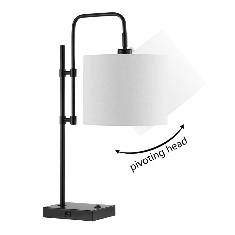 Edris Industrial Designer Metal LED Task Lamp with USB Charging Port
