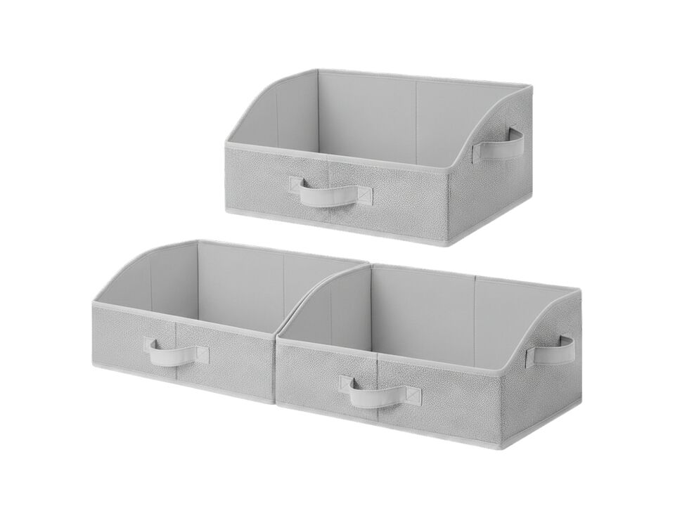Closet Organizer Bins 3 Pack | Trapezoid Storage Baskets for Shelves Grey | Collapsible