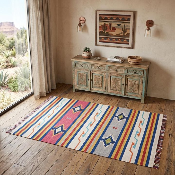 HomeRoots Southwestern Handmade Area Rug With Fringe