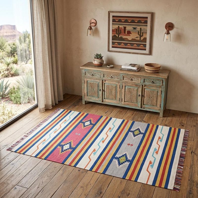HomeRoots Southwestern Handmade Area Rug With Fringe image number 1