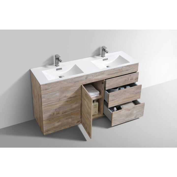 Kubebath Milano 60Double Sink Nature Wood Modern Bathroom Vanity