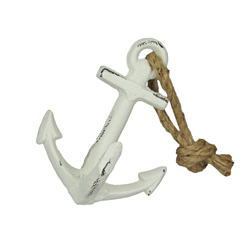 Set of 2 White Cast Iron Ship Anchor Bookends Nautical Home Decor Sculptures image number 2