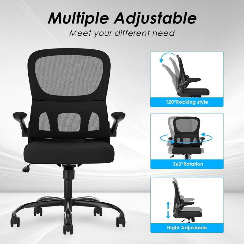 Petrimins Layered-Back Office Chair with Lumbar Support, Adjustable Height, Back Pain Friendly Task Chair with Flip-Up Armrests for Home, Office image number 4