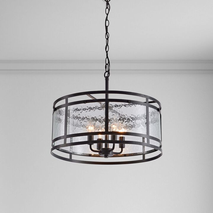 Bella 20" 4-light Water Textured Curved Glass Drum Round Chandelier - Black