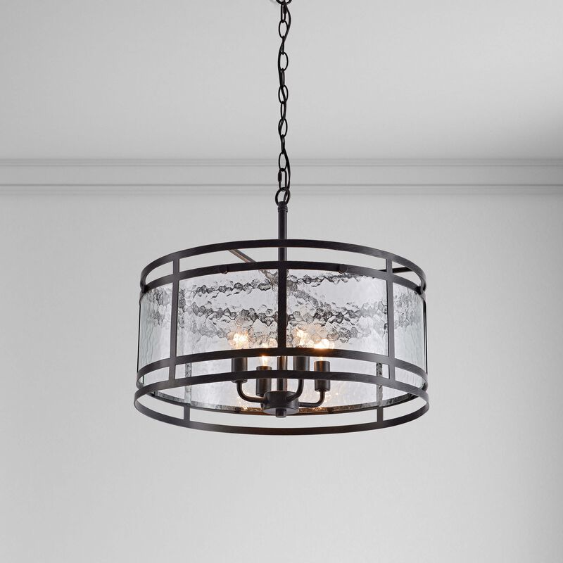 Bella 20" 4-light Water Textured Curved Glass Drum Round Chandelier - Black image number 1