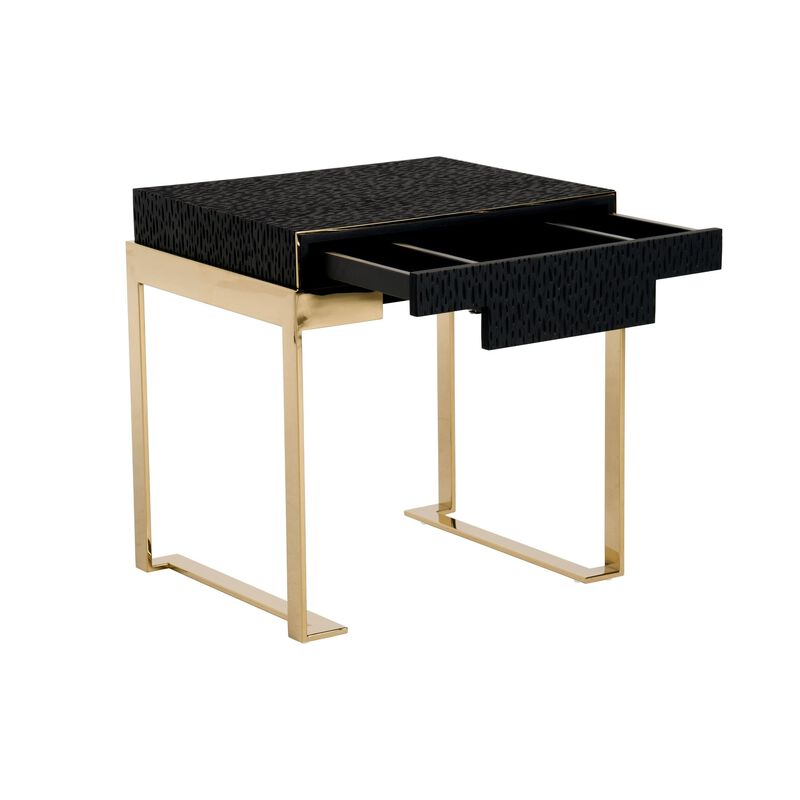 Cid Ruth 25 Inch Nightstand, Square Wenge Top, Polished Gold Steel Legs - Benzara image number 3