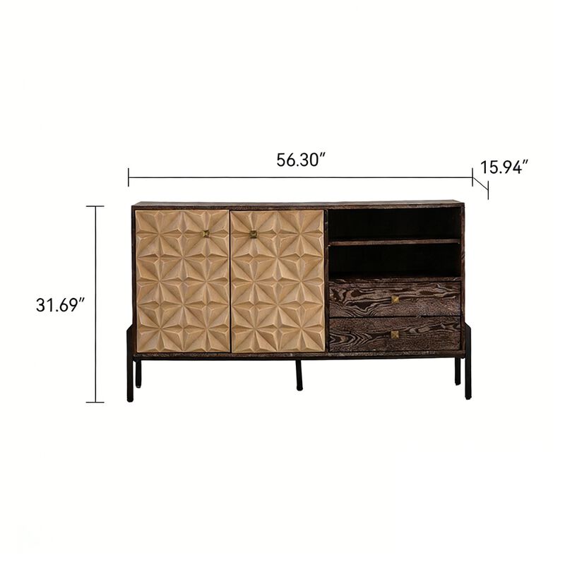 Mid-Century 56.3" Geometric Sideboard &ndash; 2 Doors, 2 Drawers, image number 4