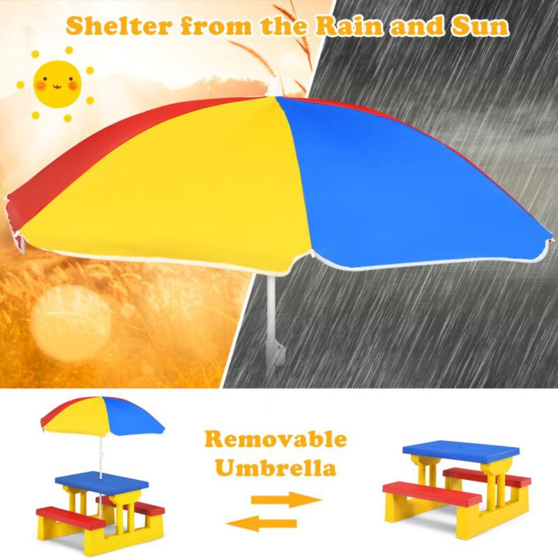Kids Picnic Folding Table and Bench with Umbrella-Yellow
