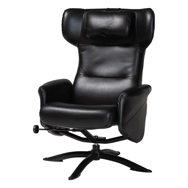 Baxton Studio Elwood Modern Black Faux Leather 2 Piece Lounge Chair and Footrest Set