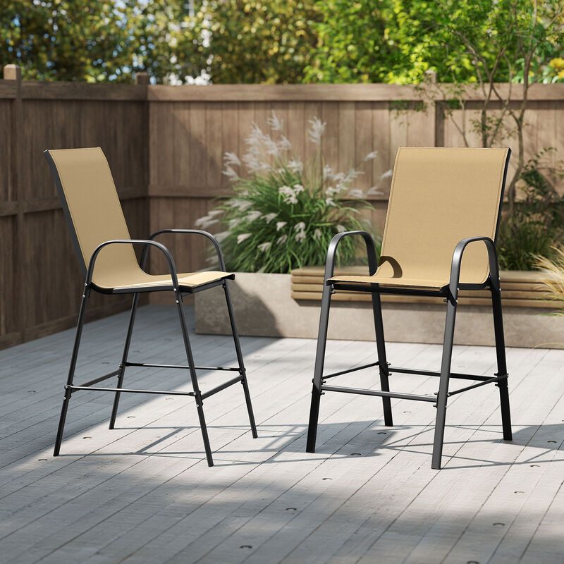 Set of 2 Patio Bar Height Stools with Fabric Seat and Armrests image number 1