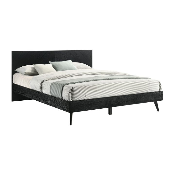 Benjara Saly King Platform Bed Frame, Tapered Legs, Diagonal Grain Finish, Black
