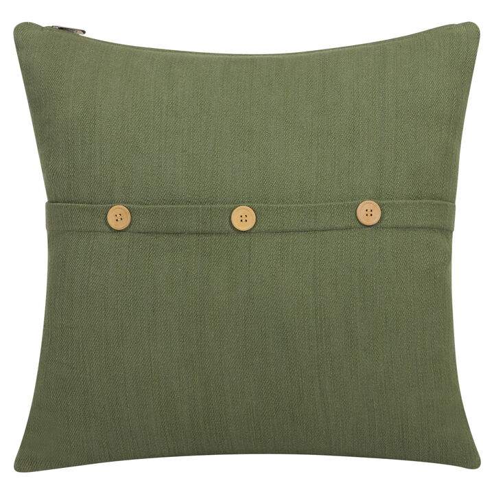 HomeRoots 20" Forest Green Cotton Throw Pillow With Buttons
