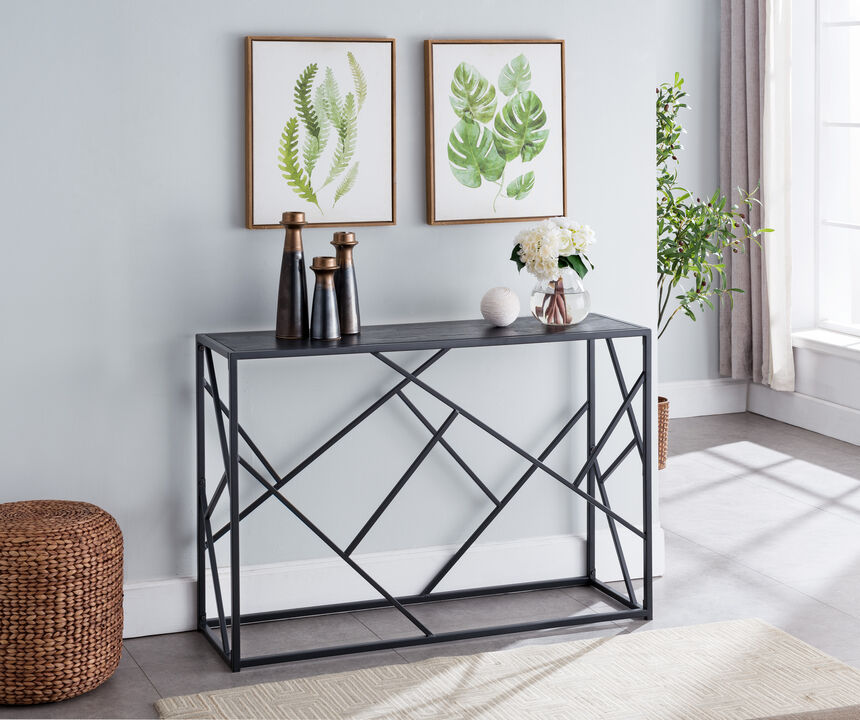 Kings Brand Furniture Macon Modern Console Sofa Table, Black Metal Frame & Gray Wood - Perfect for Entryways and Living Rooms