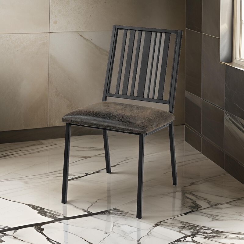 Nori 24 Inch Side Dining Chair Set of 2, Slatted Back, Faux Leather, Black - Benzara