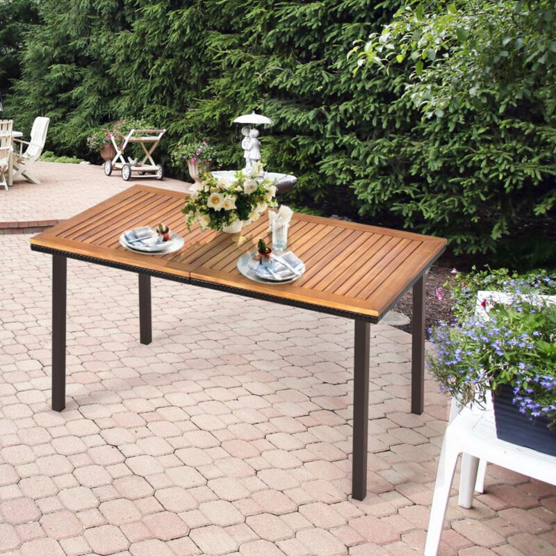 Hivvago Patio Acacia Dining Table with Umbrella Hole