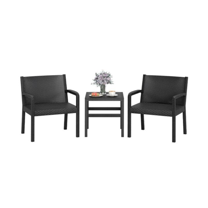 Hivvago 3 Piece Patio Furniture Set with 2 Modern Rattan Armchair and 25 Inch Squire Side Table