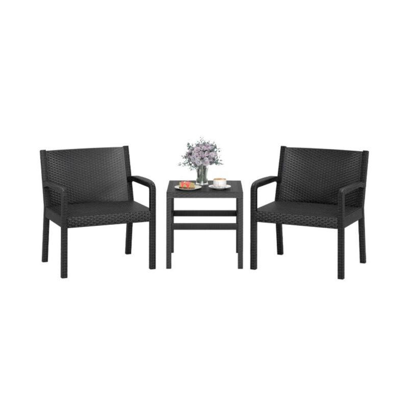 Hivvago 3 Piece Patio Furniture Set with 2 Modern Rattan Armchair and 25 Inch Squire Side Table