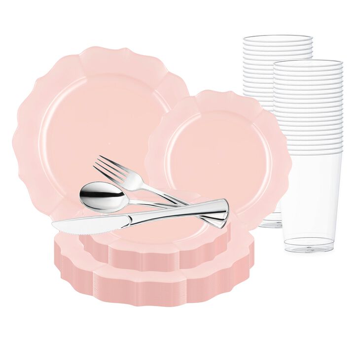 Pearl Pink Round Lotus Plastic Wedding Value Set (120 Sets)