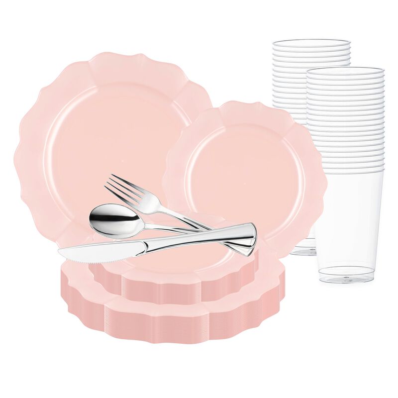 Pearl Pink Round Lotus Plastic Wedding Value Set (120 Sets) image number 0