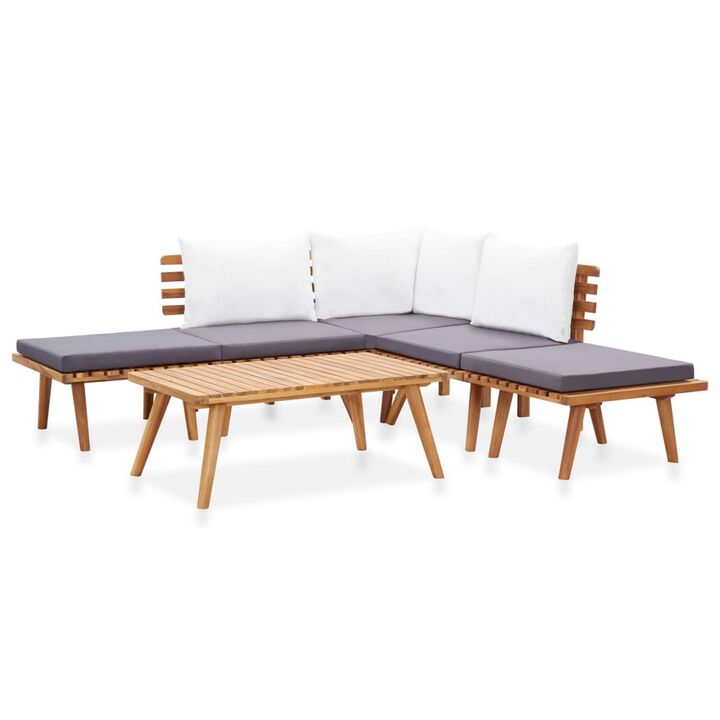 Roma 6pc Modular Outdoor Sofa and Coffee Table Set, Brown Acacia Wood - Benzara