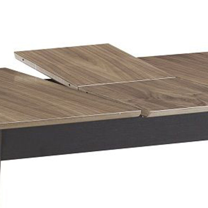 Anae 51-63 Inch Dining Table, Butterfly Leaf, Brown Wood Top, Black Legs - Benzara