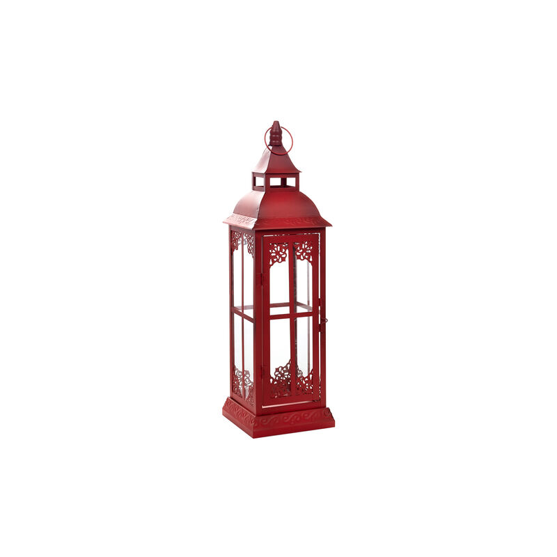 HomeRoots Set of Three Red Distressed Ornate Glass And Metal Floor Lantern Candle Holders image number 4