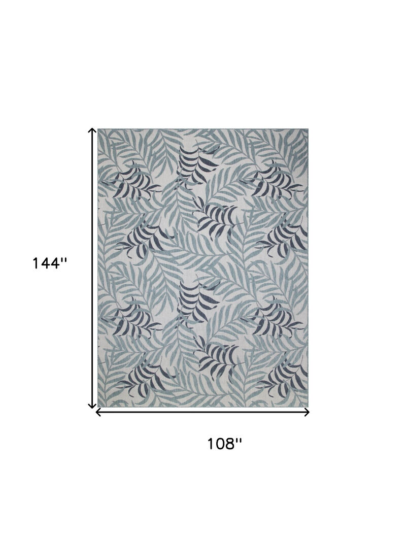 HomeRoots 9' X 12' Ivory Sky Blue And Blue Palm Leaf Indoor Outdoor Area Rug image number 4