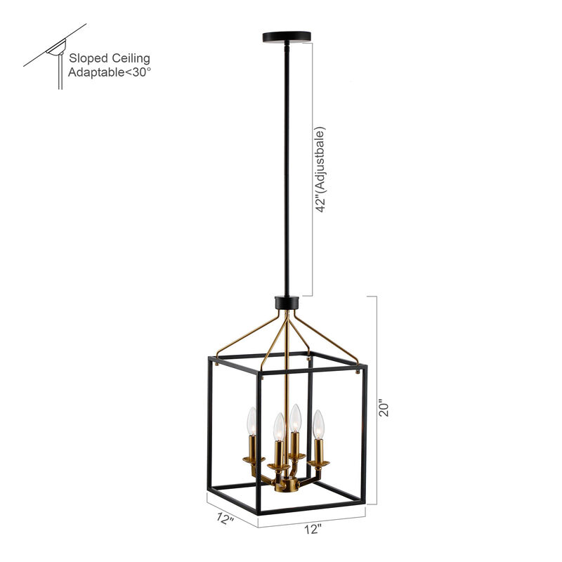 4-Light Matt Black Modern Lantern Geometric Chandelier