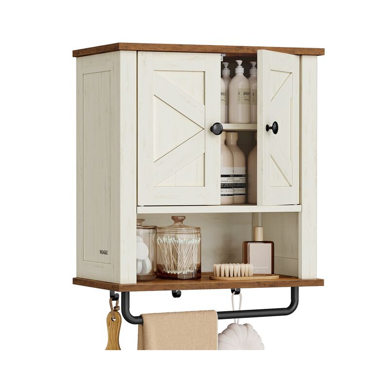 Rustic White Wall Mounted Bathroom Cabinet with 2 Barn Doors image number 6