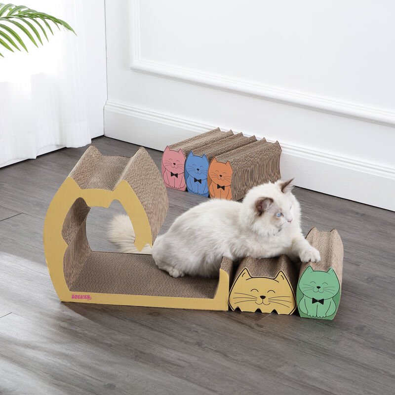 Kazoku Modern Cardboard 5-in-1 Family Cat Cave Scratcher with Catnip and Pull-Out Design