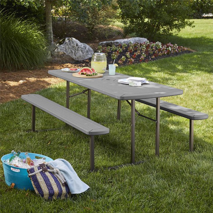 6 ft. Folding Picnic Table, Wood Grain Resin with Steel Legs