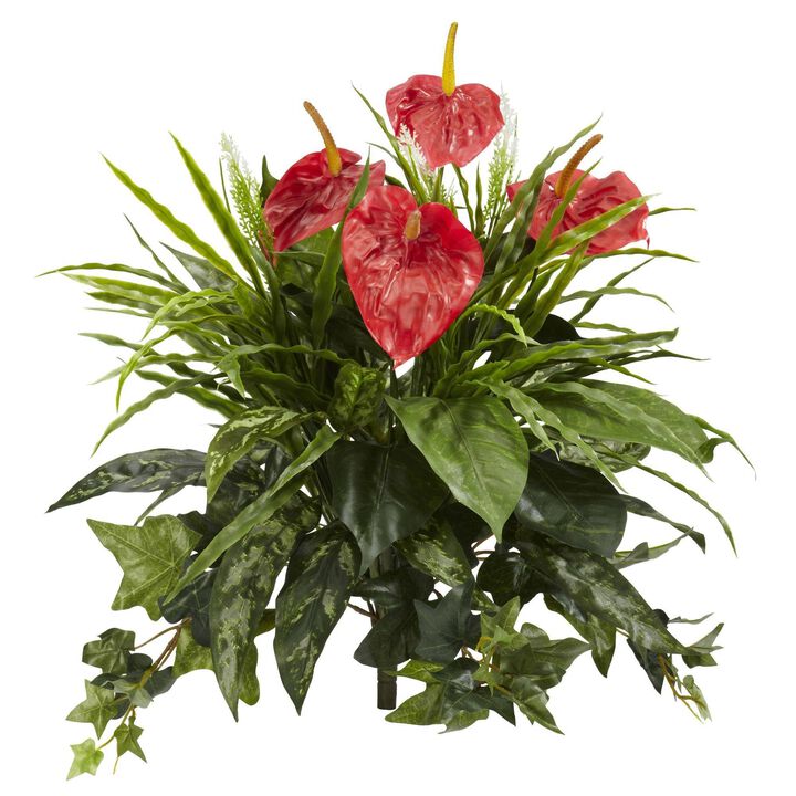 Nearly Natural 24-in Mixed Anthurium Artificial Plant (Set of 2)