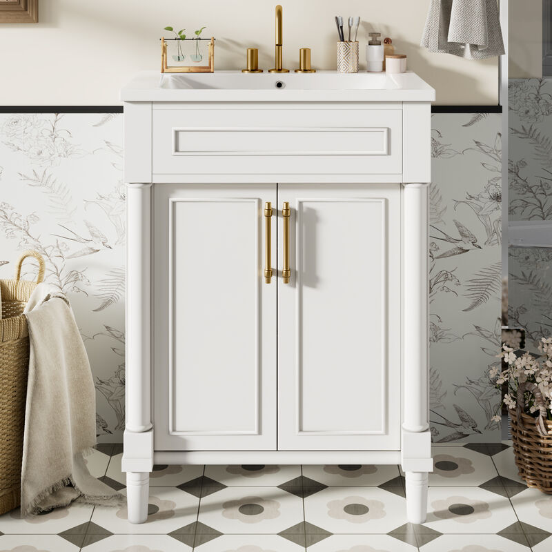 Merax Compact Bathroom Cabinet with Integrated Sink, Spacious Storage, Adjustable Shelf image number 1